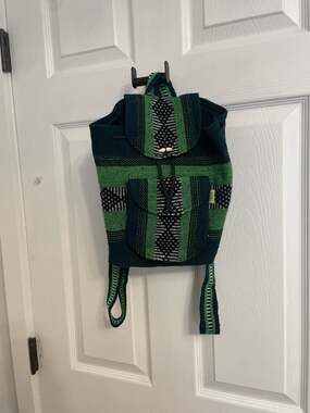 Pinzon Mexican Woven Hippie Boho Backpack Green Striped Baja Bag
